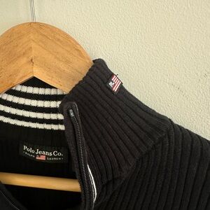 Vintage Polo Ralph Lauren American‎ flag quarter zip rib knit sweater size small